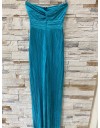 Ουρανί μεταλλιζέ πλισέ lurex strapless ολόσωμη φόρμα We Coss