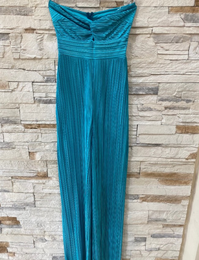 Ουρανί μεταλλιζέ πλισέ lurex strapless ολόσωμη φόρμα We Coss