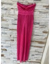 Φούξια μεταλλιζέ πλισέ lurex strapless ολόσωμη φόρμα We Coss