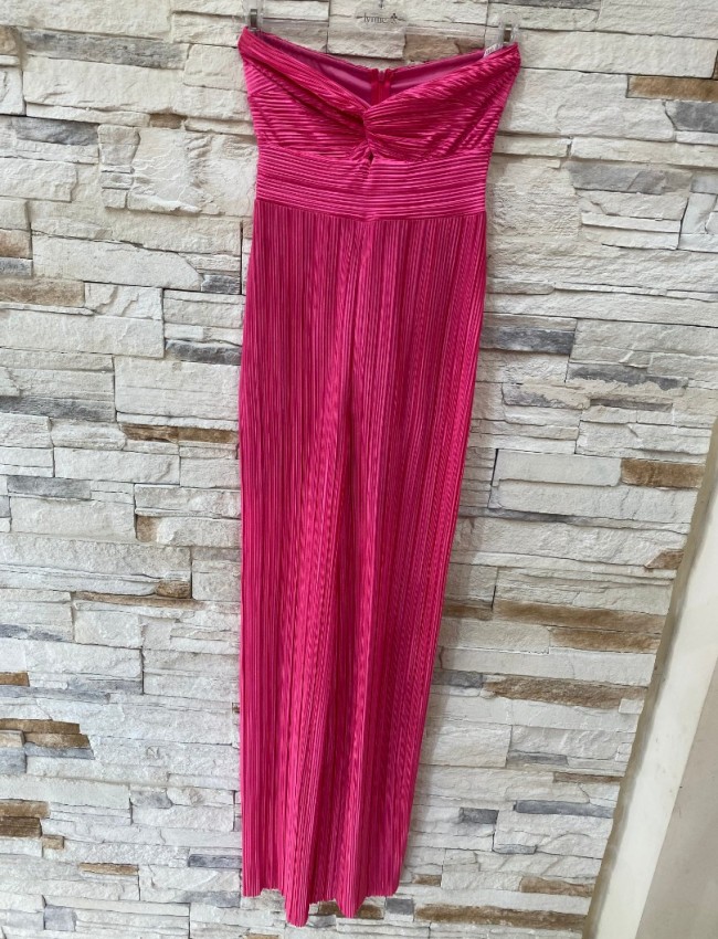 Φούξια μεταλλιζέ πλισέ lurex strapless ολόσωμη φόρμα We Coss