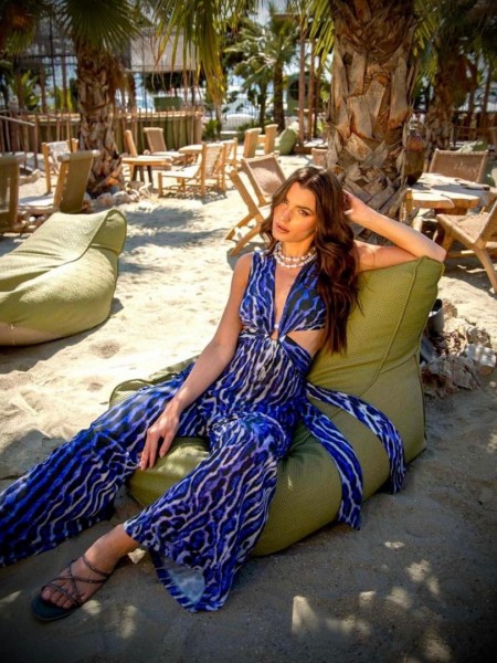 Zebra printed μωβ αμάνικη ολόσωμη φόρμα με ιδιαίτερο δέσιμο στη μέση We Coss
