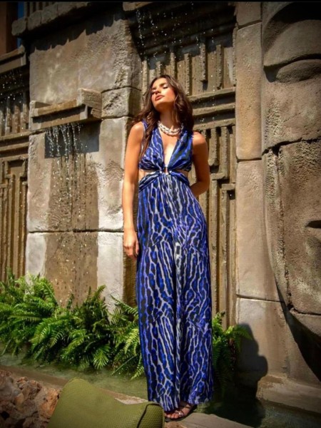 Zebra printed μωβ αμάνικη ολόσωμη φόρμα με ιδιαίτερο δέσιμο στη μέση We Coss