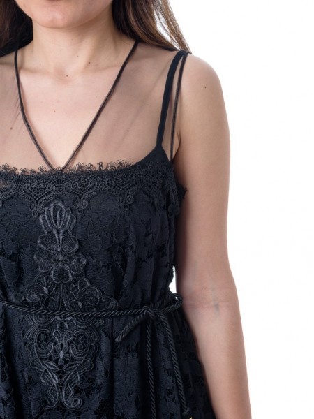 Μαύρο κοντό φόρεμα με διαφάνεια και δαντέλα Access
