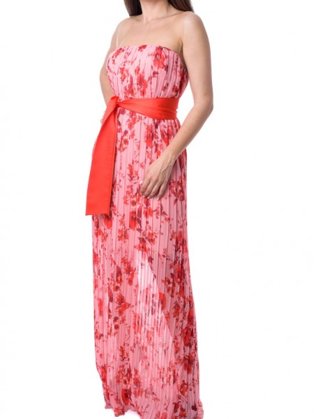 Ροζ floral printed maxi αμάνικο φόρεμα με διαφάνεια Access