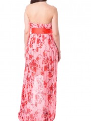 Ροζ floral printed maxi αμάνικο φόρεμα με διαφάνεια Access