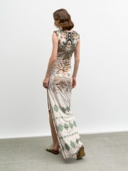 Floral printed λαδί αμάνικο ζέρσεϋ maxi φόρεμα με βάτες στους ώμους, σούρες στο πλάι και σκίσιμο Access