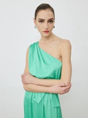 Πράσινο σατέν αμάνικο maxi φόρεμα με έναν ώμο, λάστιχο στη μέση, σκίσιμο στο πλάι και αποσπώμενη ζώνη Access