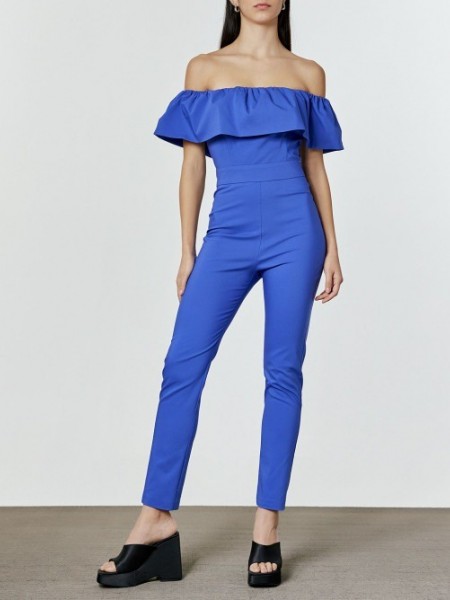 Μωβ κοντομάνικη off shoulder ολόσωμη φόρμα αστραγάλου με βολάν στα μανίκια Access