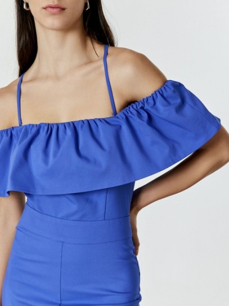 Μωβ κοντομάνικη off shoulder ολόσωμη φόρμα αστραγάλου με βολάν στα μανίκια Access