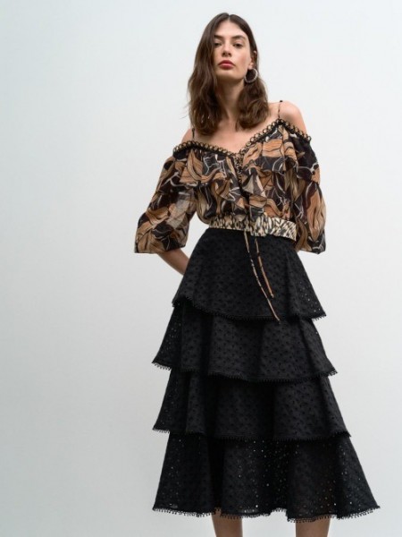 Μαύρη ψηλόμεση maxi φούστα με broderie βολάν σε επίπεδα Access