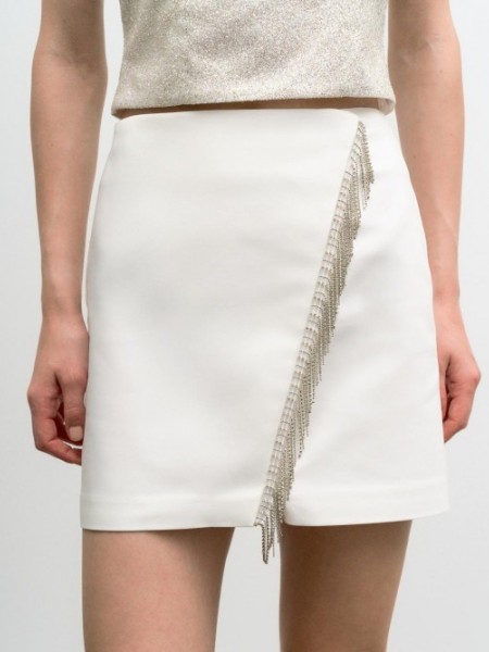 Λευκή ψηλόμεση κοντή φούστα σε Α-γραμμή με διακοσμητικά strass μπροστά Access