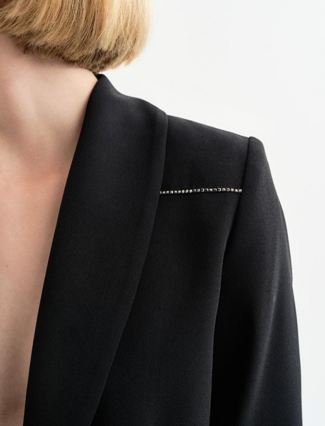 Μαύρο cropped σακάκι χωρίς κούμπωμα με ανοιχτή πλάτη με λεπτομέρεια στρας και ψεύτικες τσέπες μπροστά access