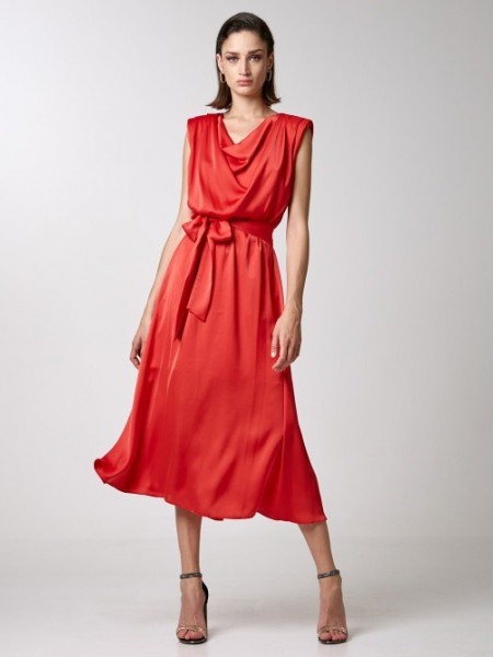 Κόκκινο αμάνικο midi φόρεμα σε κλος γραμμή με ντραπέ λαιμόκοψη, βάτες στους ώμους, λάστιχο στη μέση και αποσπώμενη υφασμάτινη ζώνη Access