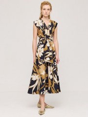 Floral printed κάμελ αμάνικη cropped μπλούζα με V- λαιμόκοψη, μπροστινό κόμπο με δέσιμο και μικρές σούρες στους ώμους Access