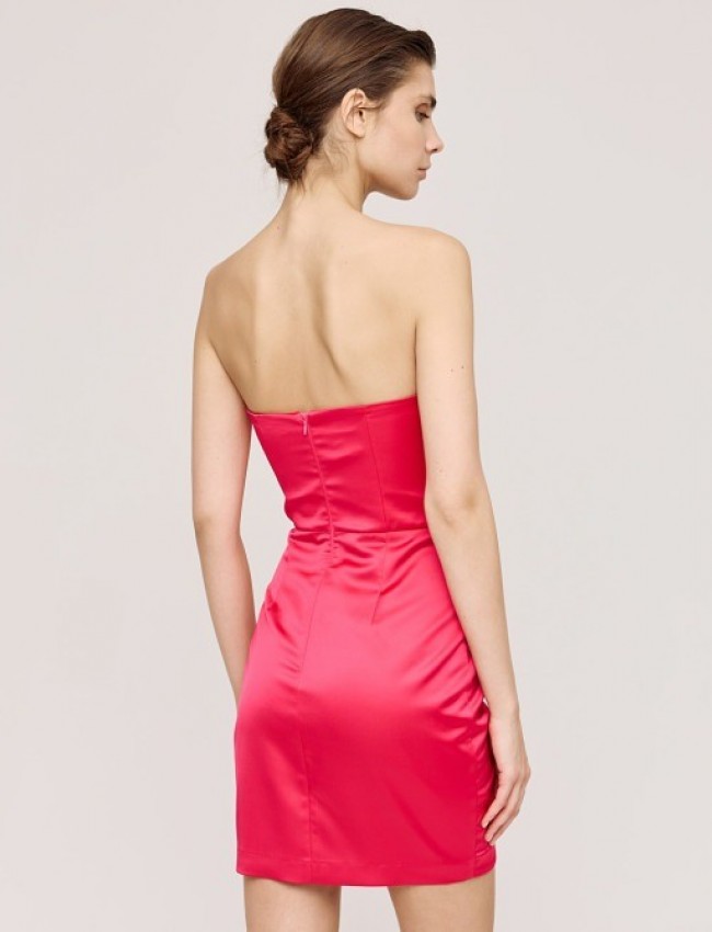 Φούξια strapless κοντό σατέν φόρεμα με σούρες στο πλάι και αποσπώμενες τιράντες Access