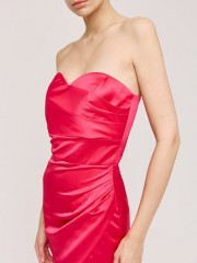 Φούξια strapless κοντό σατέν φόρεμα με σούρες στο πλάι και αποσπώμενες τιράντες Access