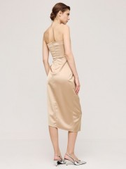 Χρυσό σατέν strapless midi φόρεμα σε ίσια γραμμή, μπούστο με διαφάνεια στο επάνω μέρος , κρουαζέ μπροστά και αποσπώμενες τιράντες Access