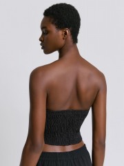 Μαύρη strapless μπλούζα με λάστιχο σφηκοφωλιά στην πλάτη και κλείσιμο με φερμουάρ στο πλάι Access 