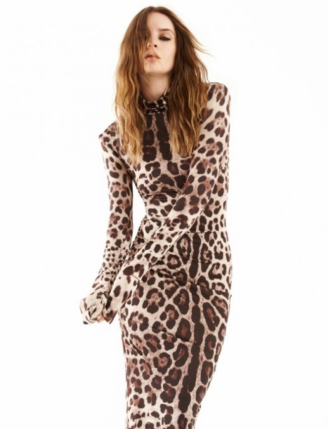 Leopard printed μαύρο μακρυμάνικο maxi ελαστικό φόρεμα, με ζιβάγκο λαιμόκοψη, βάτες στους ώμους και σούρες στα πλάγια και πίσω Access
