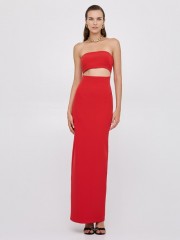 Κόκκινο strapless maxi φόρεμα, σε ίσια γραμμή, με άνοιγμα κάτω απο το μπούστο και μεγάλο σκίσιμο πίσω στο τελείωμα Aceess  