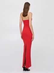 Κόκκινο strapless maxi φόρεμα, σε ίσια γραμμή, με άνοιγμα κάτω απο το μπούστο και μεγάλο σκίσιμο πίσω στο τελείωμα Aceess  