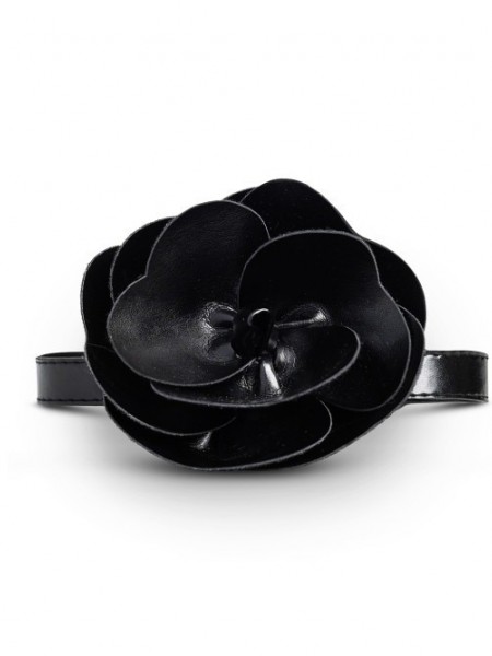 Μαύρο faux-leather chocker,με αποσπώμενο λουλούδι και ρυθμιζόμενο κούμπωμα Access 