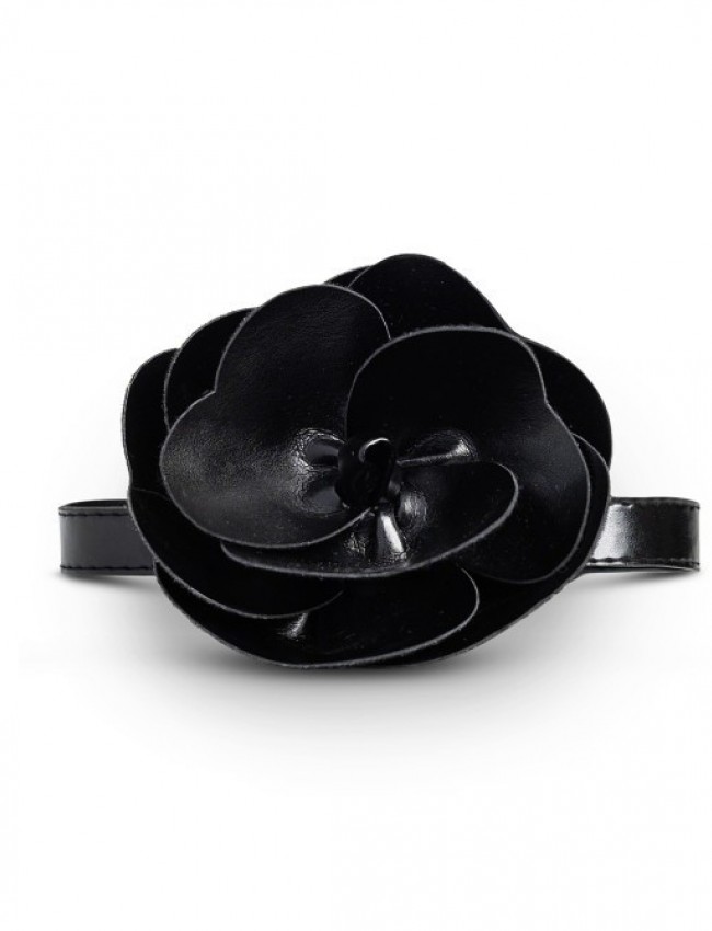 Μαύρο faux-leather chocker,με αποσπώμενο λουλούδι και ρυθμιζόμενο κούμπωμα Access 