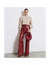 Μπορντώ ψηλόμεση faux-leather ψηλόμεση παντελόνα σε ίσια γραμμή, με διακοσμητικά γαζιά, καπακωτές πίσω τσέπες και πλάγιες μπροστά Access