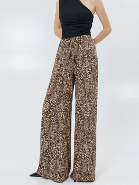 Animal printed μαύρη ψηλόμεση παντελόνα με μικρό μοτίβο, σε ίσια γραμμή, με πλαϊνές τσέπες και μικρό λάστιχο στην μέση με κορδόνι Access