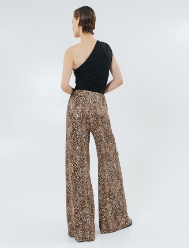 Animal printed μαύρη ψηλόμεση παντελόνα με μικρό μοτίβο, σε ίσια γραμμή, με πλαϊνές τσέπες και μικρό λάστιχο στην μέση με κορδόνι Access