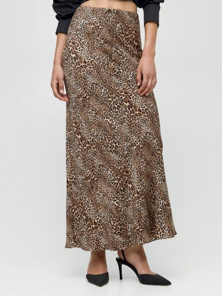 Animal printed μαύρη ψηλόμεση maxi φούστα σε λοξή γραμμή, με μικρό λεοπάρ μοτίβο, μικρό λάστιχο στην μέση και ρυθμιζόμενο κορδόνι Access