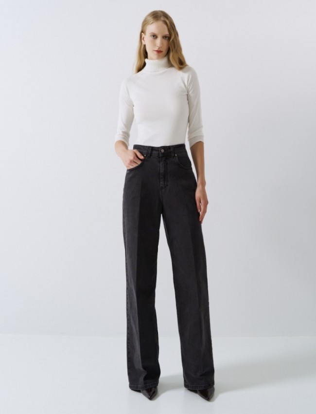 Μαύρο-γκρι ψηλόμεσο wide-leg jean παντελόνι σε ίσια γραμμή και τετράγωνες τσέπες πίσω Access