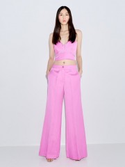 Φούξια σατέν cropped strapless τοπ-μπούστο, με λεπτομέρειες strass και κλείσιμο με φερμουάρ και σούστα πίσω Access 