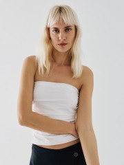 Λευκό strapless τοπ, με σούρες στα πλαϊνά και λάστιχο περιμετρικά στο πάνω μέρος Access  