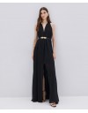Μαύρο αμάνικο maxi φόρεμα από μουσελίνα σε κλος oversized γραμμή, με διπλό μπροστινό σκίσιμο, ιδιαίτερο μη αποσπώμενο κόσμημα στο λαιμό και εσωτερική αποσπώμενη φόδρα Αccess