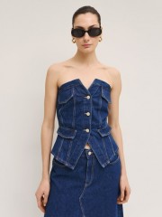 Blue jean strapless μπούστο με κλείσιμο 3 κουμπιά μπροστά και ψεύτικες μπροστινές τσέπες Access