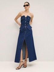 Blue jean strapless μπούστο με κλείσιμο 3 κουμπιά μπροστά και ψεύτικες μπροστινές τσέπες Access