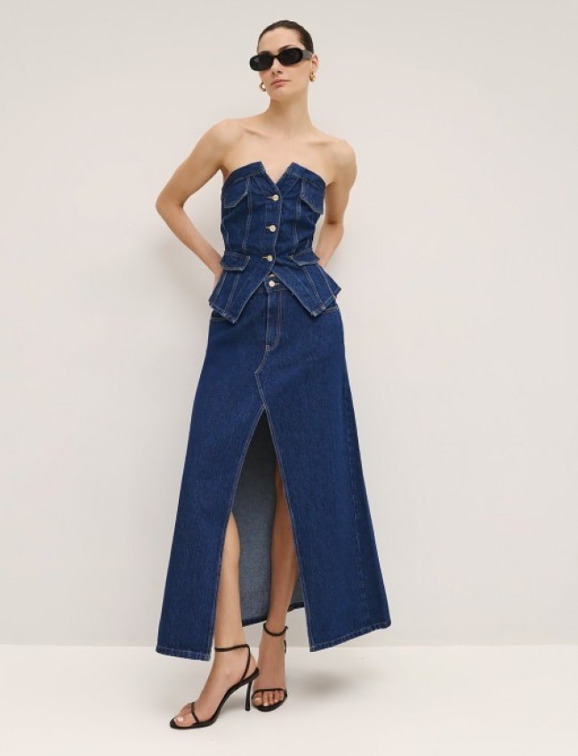 Blue jean strapless μπούστο με κλείσιμο 3 κουμπιά μπροστά και ψεύτικες μπροστινές τσέπες Access
