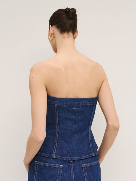 Blue jean strapless μπούστο με κλείσιμο 3 κουμπιά μπροστά και ψεύτικες μπροστινές τσέπες Access
