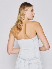 Light blue jean strapless μπούστο με κλείσιμο 3 κουμπιά μπροστά και ψεύτικες μπροστινές τσέπες Access