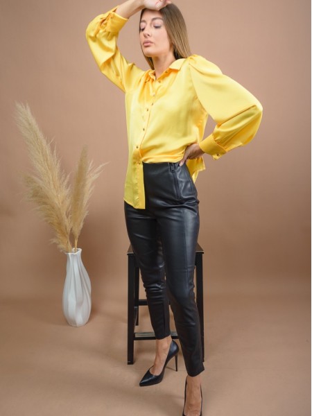 Μαύρο ψηλόμεσο faux-leather παντελόνι με εσωτερική επένδυση, διακοσμητικά εξωτερικά φερμουάρ, εσωτερικό λάστιχο στην μέση χωρίς τσέπες Access