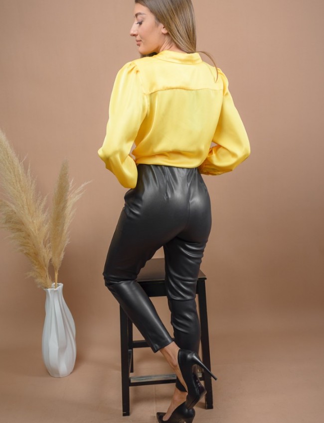Μαύρο ψηλόμεσο faux-leather παντελόνι με εσωτερική επένδυση, διακοσμητικά εξωτερικά φερμουάρ, εσωτερικό λάστιχο στην μέση χωρίς τσέπες Access