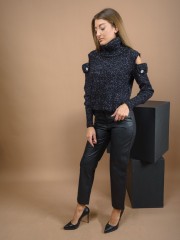 Μαύρο faux leather basic παντελόνι με πλαϊνές τσέπες, διπλό κουμπί, κλείσιμο με φερμουάρ και τσέπες φιλέτο πίσω Access
