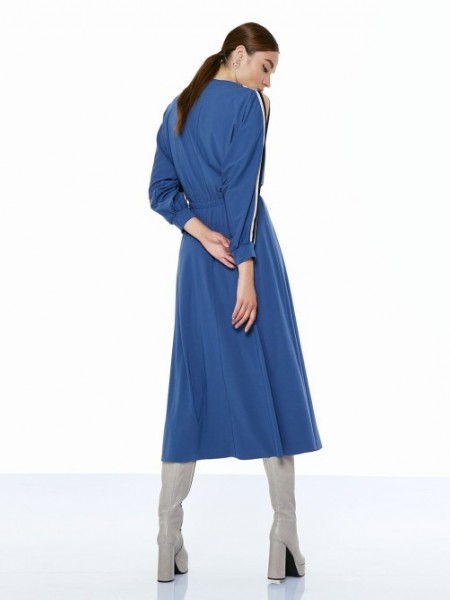 Ίντιγκο midi φόρεμα, τύπου φούτερ, με ριγέ φάσες στους ώμους, κλος γραμμή και λάστιχο στη μέση Access