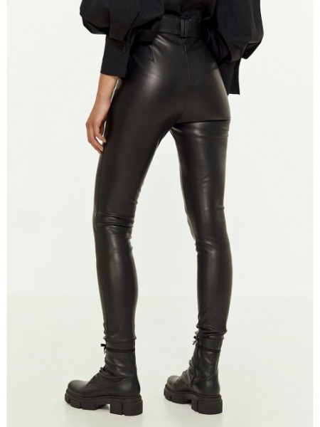 Μαύρο ψηλόμεσο faux-leather παντελόνι-κολάν, χωρίς τσέπες, με κλείσιμο με κουμπί και φερμουάρ και αποσπωμένη ζώνη Access