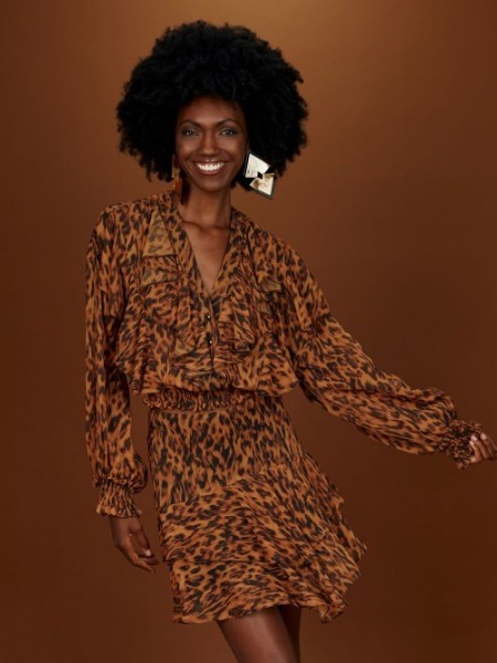 Leopard printed ψηλόμεση φούστα μίνι, με βολάν σε επίπεδα και κλείσιμο με φερμουάρ πίσω Access