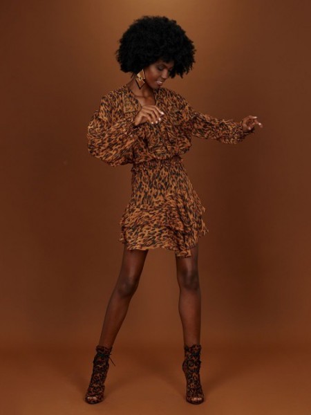 Leopard printed ψηλόμεση φούστα μίνι, με βολάν σε επίπεδα και κλείσιμο με φερμουάρ πίσω Access