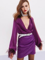Μωβ faux-leather κοντή φούστα, με σούρες στο πλάι, λάστιχο στη μέση και κλείσιμο με φερμουάρ πίσω Access