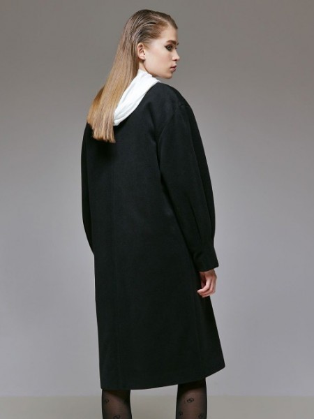 Μαύρο oversized σταυρωτό παλτό με φουσκωτά μανίκια, πέτο γιακά, ρεγκλάν μανικοκόλληση και τσέπες μπροστά Access