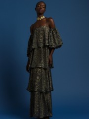 Animal printed λαδί maxi μακρυμάνικο Kalliopi φόρεμα με έξω ώμους, βολάν σε επίπεδα, λάστιχα στις μανσέτες, λεπτές ρυθμιζόμενες τιράντες και κλείσιμο με κρυφό φερμουάρ πίσω Access